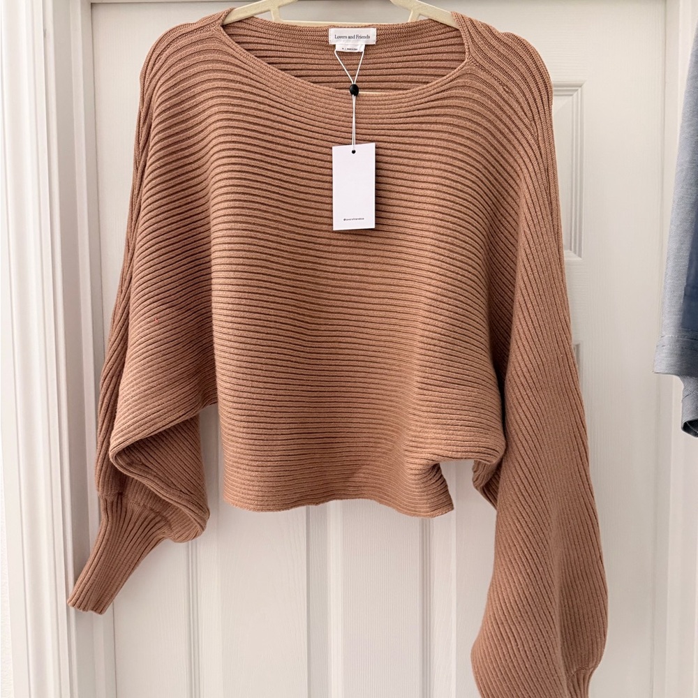 Lovers + Friends Ribbed Crewneck Sweater in Camel